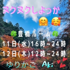 あき☆本日11(水)から豊橋・浜松ルーム出勤します(*^^*)